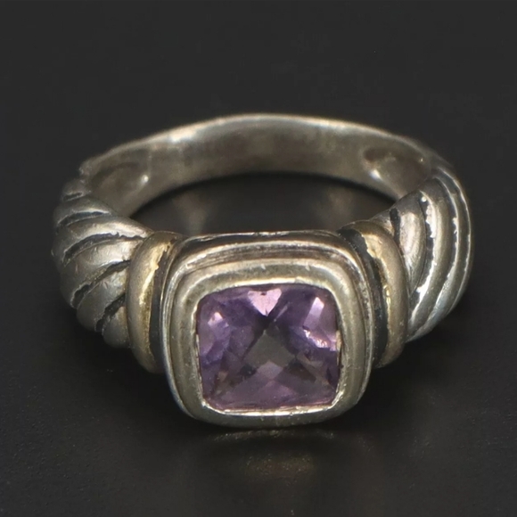 VTG Sterling Silver w gold accent braided rope ring 6.5 Purple Crystal Stone - Picture 3 of 9